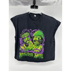 Alstyle Marijuana Zombie Graphic Muscle Tank Top Black Cropped Mens Medium